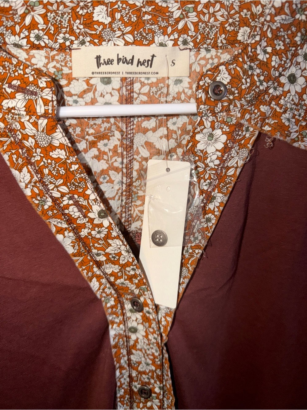 Three Bird Nest Rust Patchwork Floral V-Neck Tunic - Picture 3 of 5